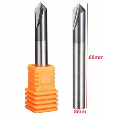 2 Flutes 90° Chamfer End Mill Cutter Router Bit Tool HRC45 8mm Carbide 60mm 