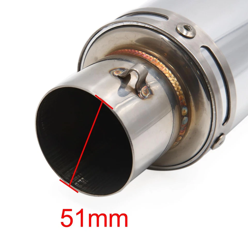 Silenciador tubo de escape deslizante de acero inoxidable para motocicleta de 2" 51 mm de diámetro tono plateado Foto 3 de 4