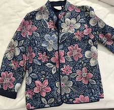 Beautiful Floral Open Jacket Blazer Women  s Sz 8 Alfred Dunner Navy Pink Classy