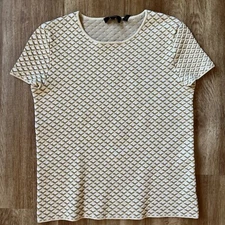 Theory Women's Size P Beige 'Ferson Glossed' Printed Boxy Shirt Heavy Weight