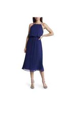 NWOT SAM EDELMAN PLEATED CHIFFON MIDI DRESS NAVY SIZE 6