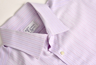 Skip Gambert & Assoc. Lilac Striped Cotton Point Collar Dress Shirt Size: 17/34