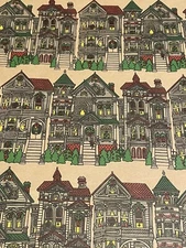 VTG CHRISTMAS WRAPPING PAPER GIFT WRAP DECORATED VICTORIAN TOWNHOUSES 