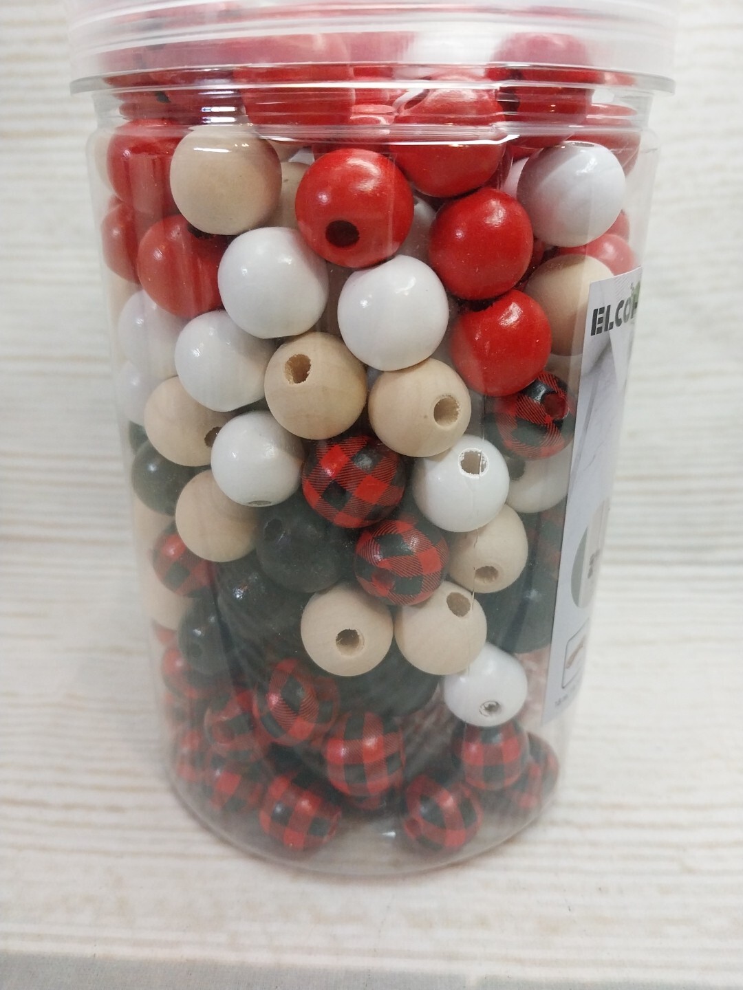 New! 240 Wood Beads String Buffalo Plaid Craft Kit Garlands Tags Christmas Gift