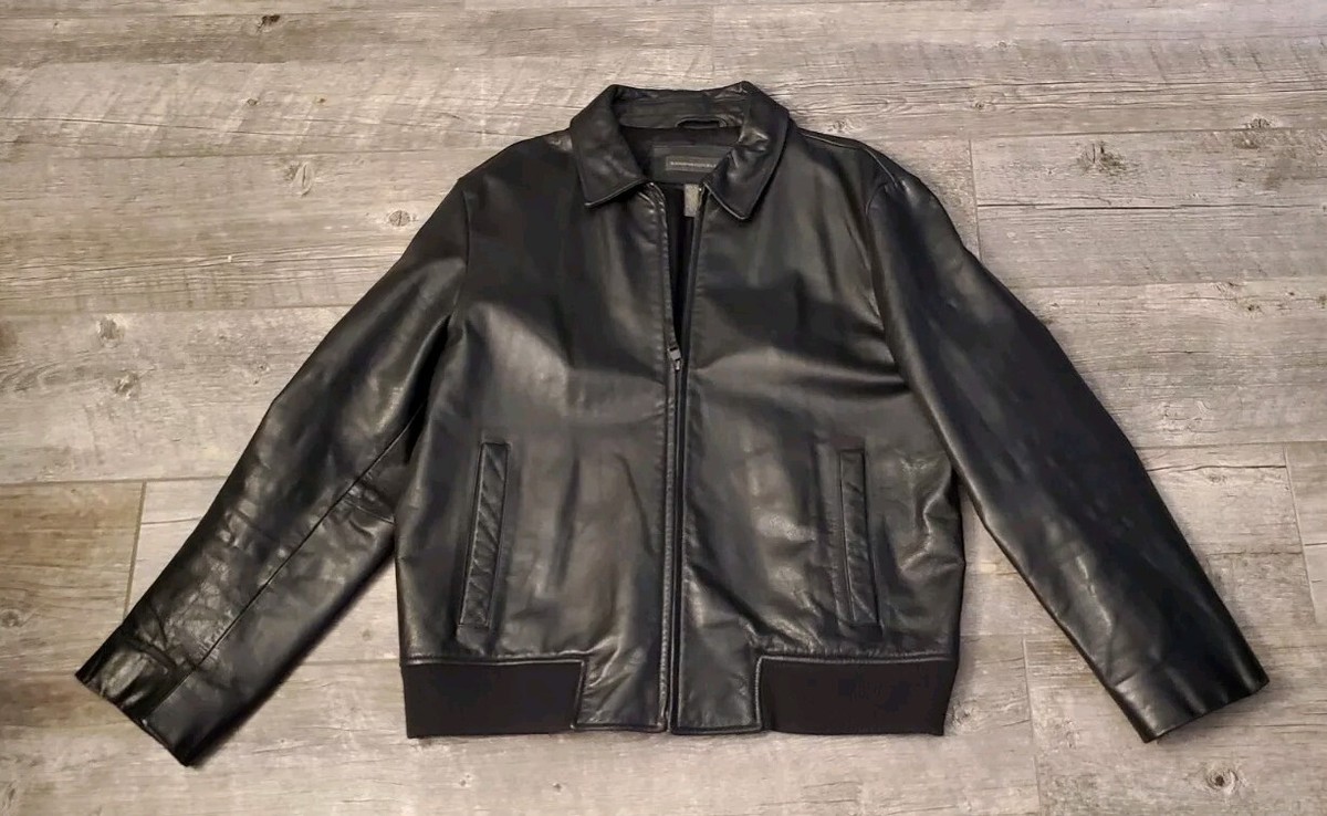 Vintage Banana Republic Mens Leather Jacket XL Ribbed Knit