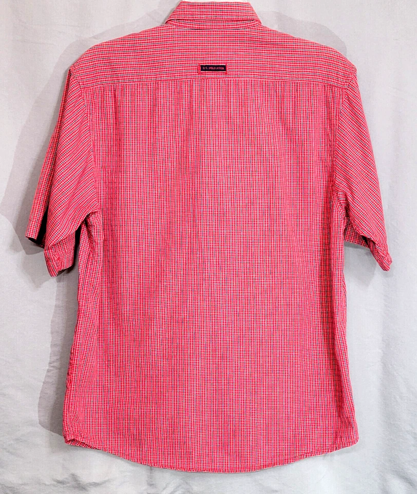 Camisa polo de Estados Unidos para hombre con botones grande roja azul a cuadros manga corta 100 % algodón Foto 2 de 4