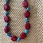 Vintage Natural Red Coral Turquoise Chunky Hand Knotted Silver Necklace 18” — photo 5