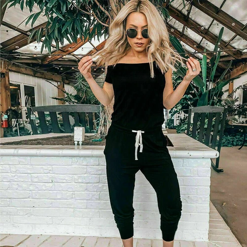 Damen Freizeit Sommer Playsuit Hose Kurzarm Party Overall Strampler Hose - Bild 5 von 41