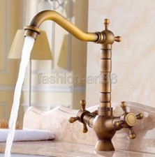 Antique Brass Single Hole Bathroom / Kitchen Sink Swivel Faucet Mixer Tap fan020