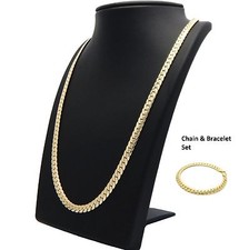 Mens Miami Cuban link Chain  Bracelet Set 6mm 14k Gold Plated Necklace