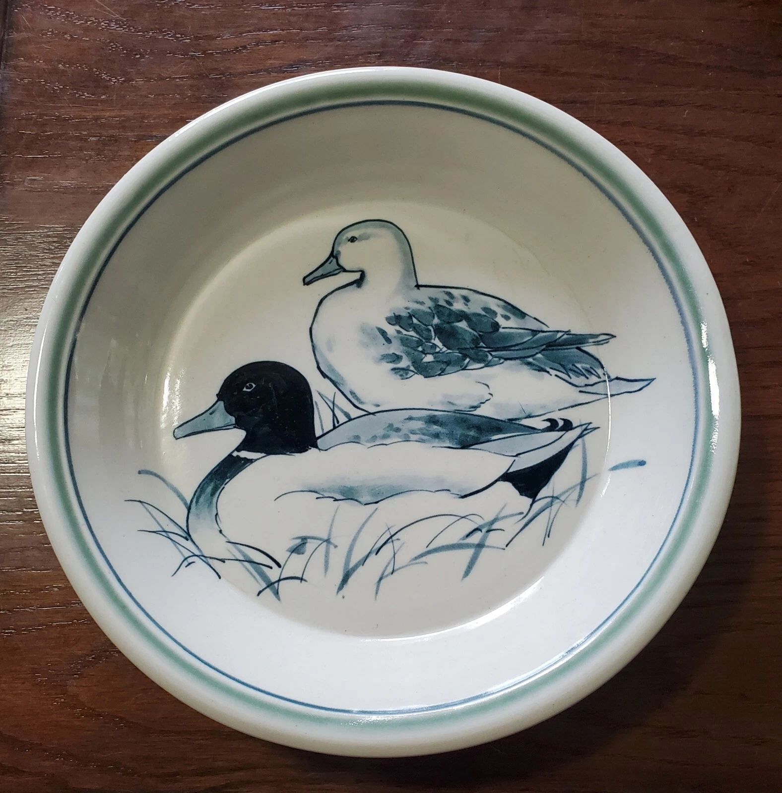 Vintage 11" Rare Large Green Blue Tone Duck Plate Pie Dish Signed B65