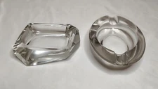 Retro Clear Glass Ashtray Lot Of 2 Art Deco Art Nouveau