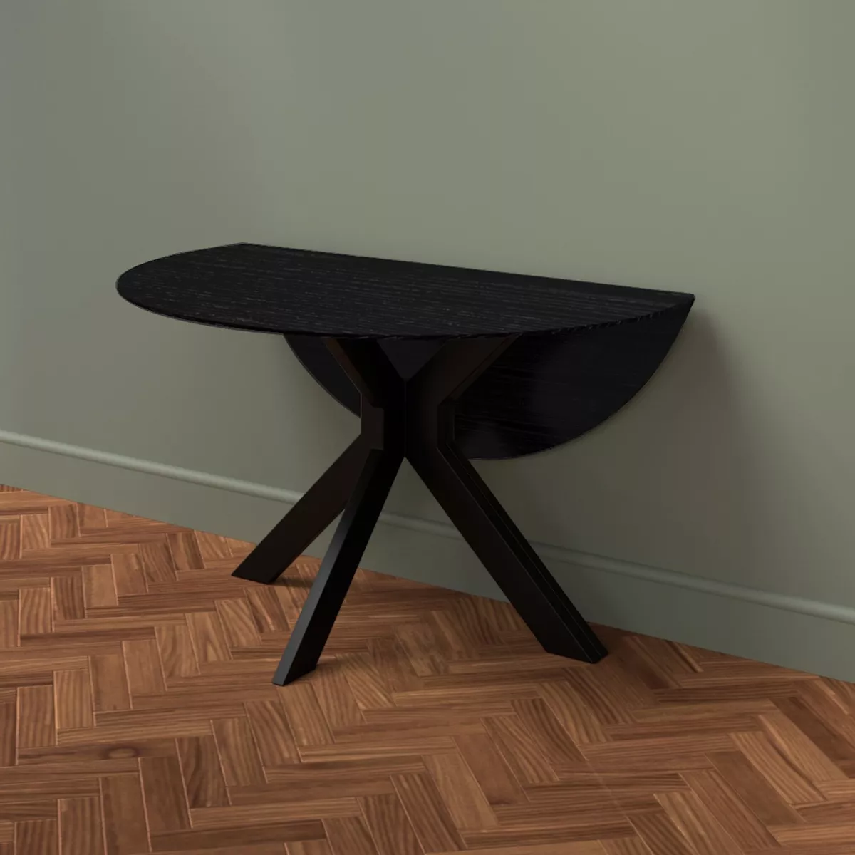 Small Black Wooden Drop Leaf Space Saving Round Dining Table Seats 2 4 CRS005
