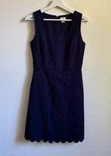 J.CREW Navy Scalloped Square Neck Sleeveless Short Cotton Woven Dress Sz 0 prepp