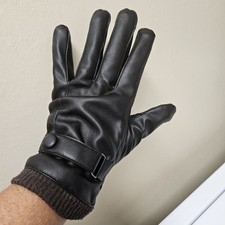 Vintage Womens Leather Fur Lined Gloves Hand Warmer Black Brown Adjustable M L