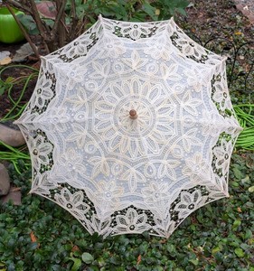 Wedding Parasol Umbrella Lace Linen 32" Vintage Wedding Bridal Shower Party