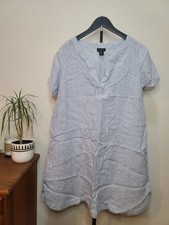NWOT Tahari Women's 1X Blue/White Striped 100% Linen V-Neck Shift Dress