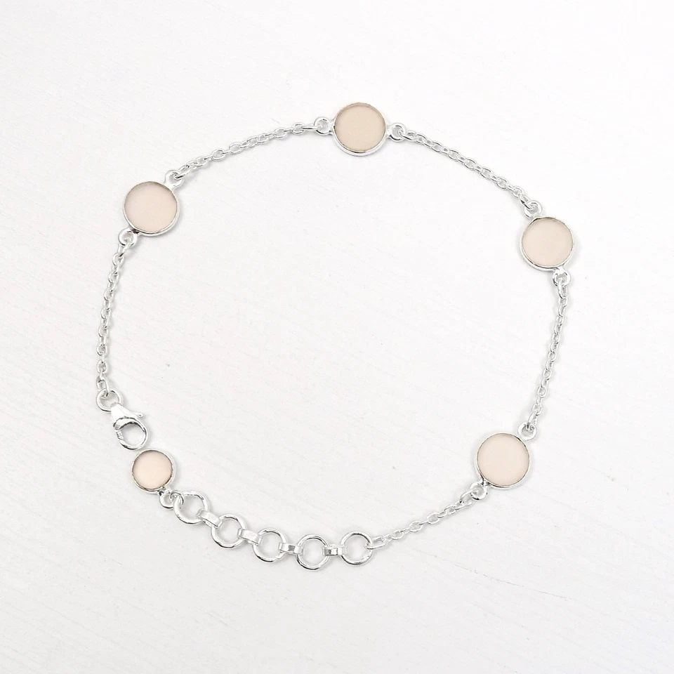 Pulsera de cadena de piedras preciosas de cuarzo rosa natural de plata de ley 925 regalo de Navidad Foto 3 de 4