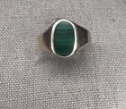 Vintage Malachite Silver Signet Ring Size 6.75