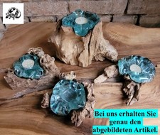 Deko Teelicht Achenbecher auf Teak Holz Wurzel mundgeblasen  Glasschale Glas