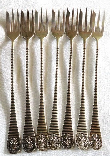 7 ANTQ GORHAM NO.2-SF "BACCHUS" STERLING SILVER COCKTAIL SEAFOOD FORKS EX-COND