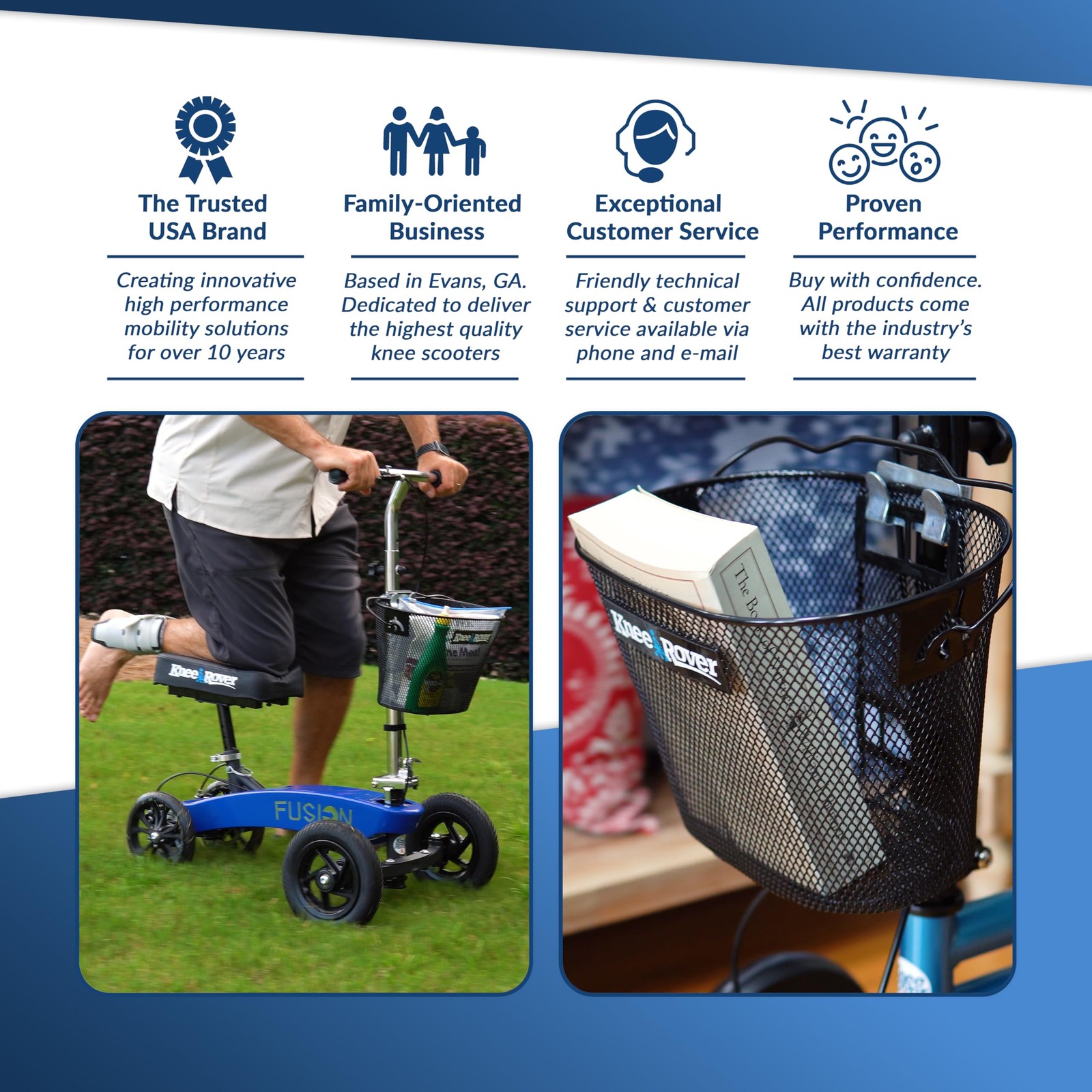 Knee Scooter Basket Accessory with Convenient Handle-Knee Rover Attachment