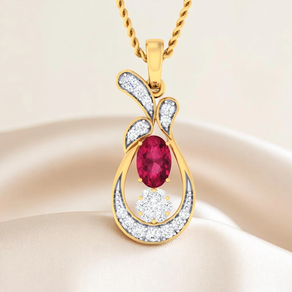1.20 Carats F/VS1 Round Brilliant Cut Natural Diamonds Ruby Necklace in 14K Gold - Image 3 of 4