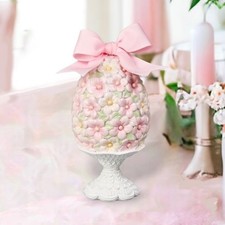 8" Pink Flower Egg On Stand Easter Decor NEW 2025