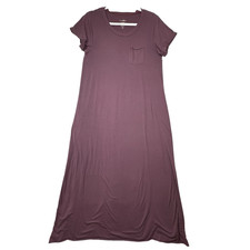 Natural Life Dress Knit Maxi Women's Size M Burgundy Gray Striped Stretch Pocket