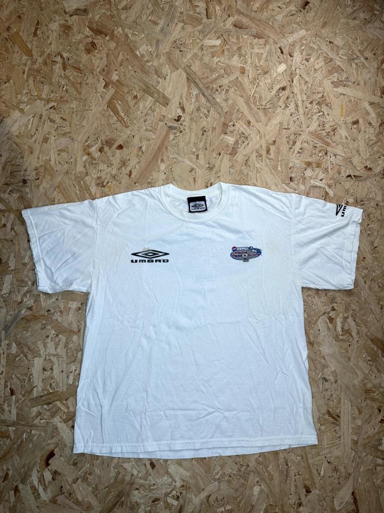 Vintage Umbro Pepsi MLS Dribble Pass Score T-Shirt Mens XL White Soccer Tee