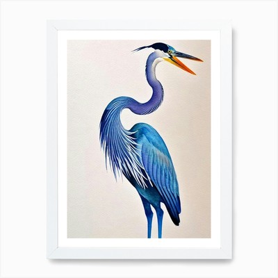 Großer Blaureiher Aquarell Vogel ein gerahmtes Wandbild Poster Leinwanddruck Bild