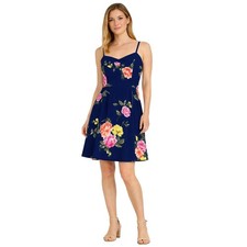 Old Navy Floral Fit & Flare Dress Women XSmall Navy Blue Sleeveless Mini Smocked