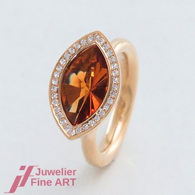 HENRICH DENZEL Citrin- Ring mit 34 Brillanten ges. 0,15ct - 18K/750 Gelbgold