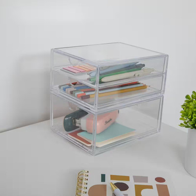 Clear Desktop Drawer Organizer Set Office Vanity Small Storage Box