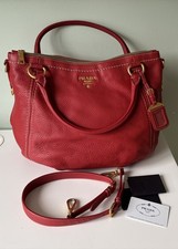 Prada Vitello Daino Pebbled Leather Shoulder Bag – Red