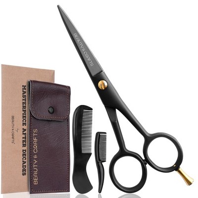 - 5 German Beard Mustache Scissors - 2 Mustache Comb for Facial Hair with Bea...