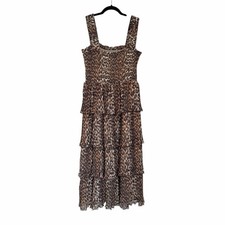 GANNI Leopard Georgette Midi Dress EU 44 Scandi Style Pleated Feminine