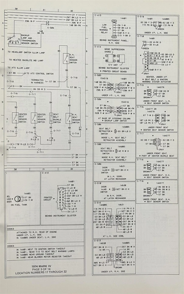 1974 Lincoln Mark IV Factory Foldout Wiring Diagram Electrical Schematic 74 OEM - Image 3 of 4