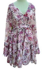 Free People Closer to the Heart Mini Dress Pink Florals Flowy Sleeves Sz Small