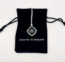 David Yurman Cushion On Point 20mm Prasiolite and Diamond Pendant Necklace