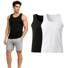 Men Cotton Vest Tank Top Multipack | Sleeveless Gym Shirt Black White Undershirt