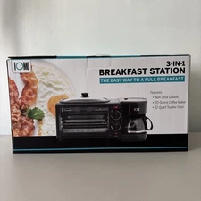 Tomo 3-in-1 Breakfast Station Includes Coffee Maker Non-Stick Griddle & Toaster
