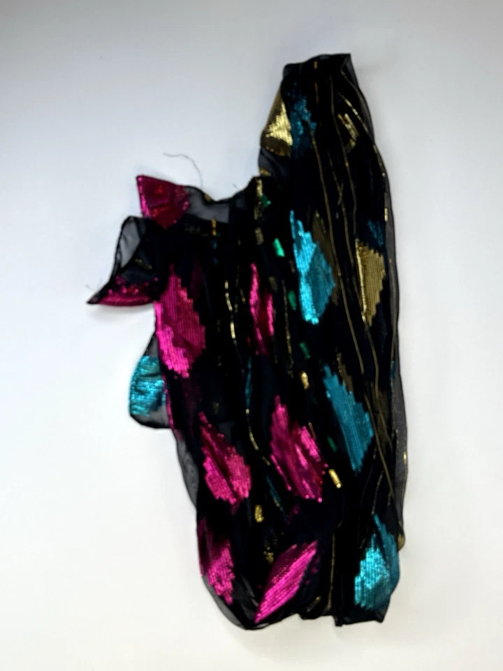 Винтажный черный чистый металлический шарф золотой бирюзовый пурпурный отлива вечеринки вечернее надежном - Изображение 3 из 3