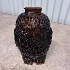 Vintage Wise Old Owl Amber Glass Bank Figurine