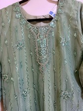 Indian/Pakistani dress mint green embroidered tunic with intricate stone work.