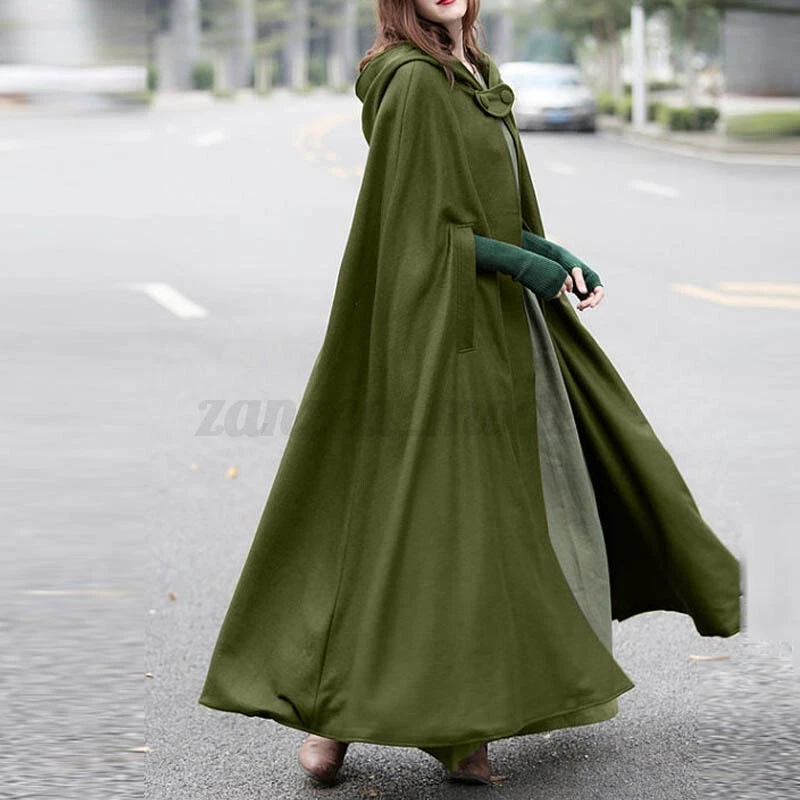 UK Women Hooded Overcoat Long Coat Jacket Cloak Poncho Solid Cape Outerwear Plus - Image 4 of 4