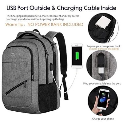MATEIN 18.5 Inch Laptop TSA Approved Backpack, Extra Large Gray/Black w USB Port