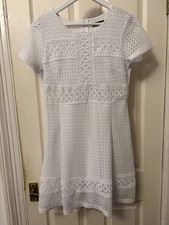 Ladies Gok for TU White Lace Short Sleeve Mini Summer Wedding Dress Size 10S 