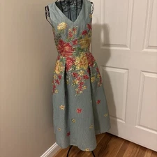 Teri Jon by Rickie Freeman Floral Tea Length Metallic Jacquard Dress Size 4 New