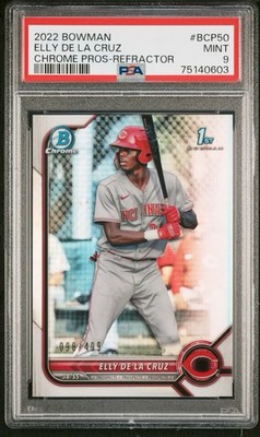 Elly De La Cruz Bowman Chrome 2022 1st Bowman Refractor /499 Reds PSA 9 Mint
